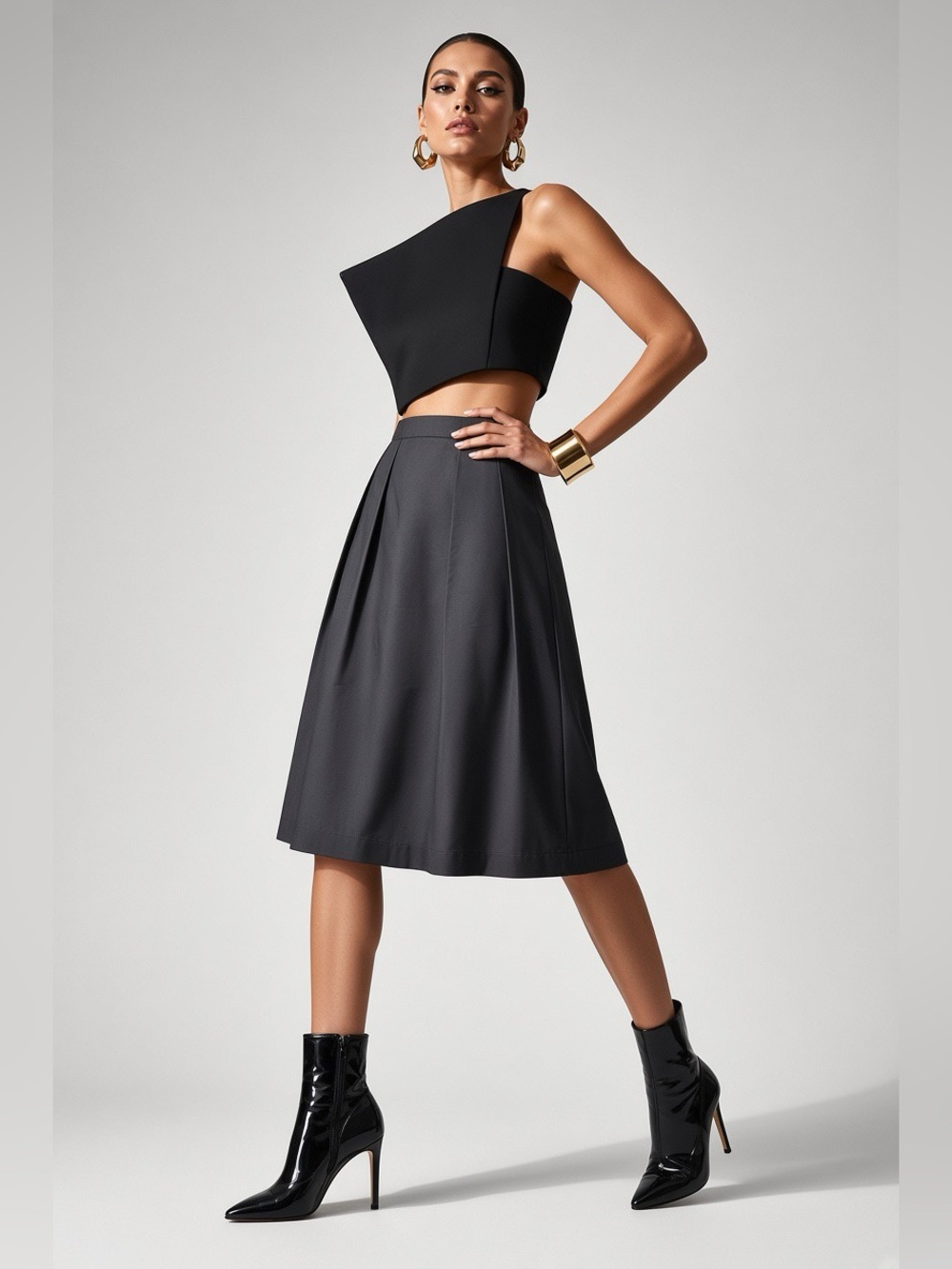 Behnaz Sarafpour Black A-Line Midi Skirt